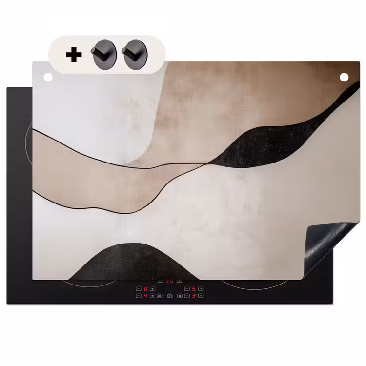 2-in-1 Herdabdeckplatte & Spritzschutz - Konturlinien - Abstrakte Landschaft - Contourlijnen - Abstracte landschap Inductie beschemer met haakjes klein