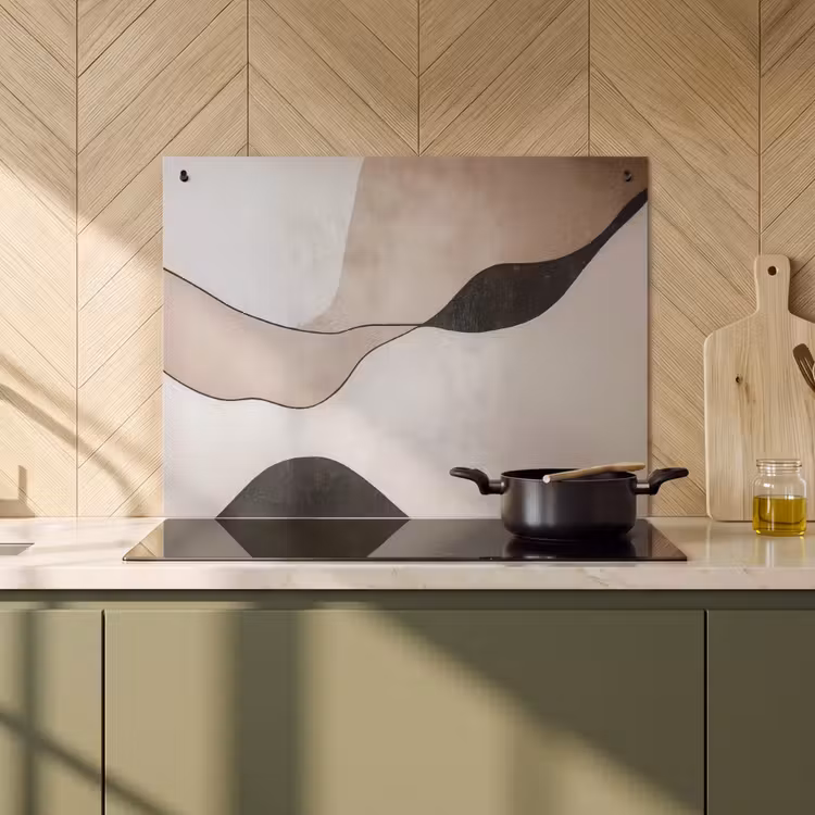 2-in-1 Herdabdeckplatte & Spritzschutz - Konturlinien - Abstrakte Landschaft - Contourlijnen - Abstracte landschap Inductie beschemer met haakjes klein