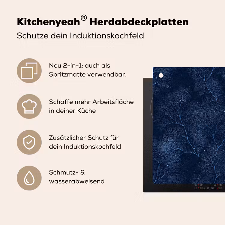 Koraal - Takken - Patroon - Nachtblauw Inductie beschemer met haakjes klein 777 -ky-usp-de