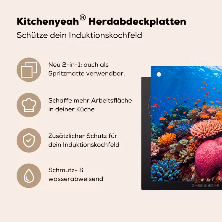 Koraal - Vissen - Oceaan - Natuur - Kleurrijk Inductie beschemer met haakjes klein -ky-usp-de