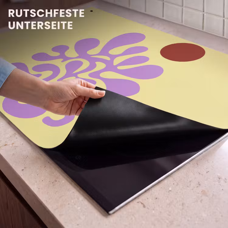 2-in-1 Herdabdeckplatte & Spritzschutz - Koralle - Kreis - Abstrakt - Gelb - Koraal - Cirkel - Abstract - Geel Inductie beschemer met haakjes klein