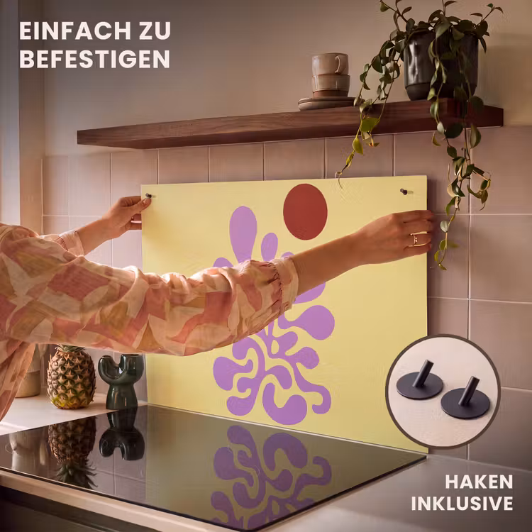 2-in-1 Herdabdeckplatte & Spritzschutz - Koralle - Kreis - Abstrakt - Gelb - Koraal - Cirkel - Abstract - Geel Inductie beschemer met haakjes klein