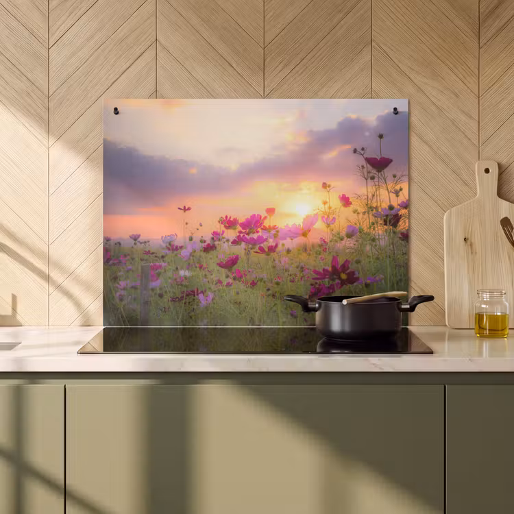 2-in-1 Herdabdeckplatte & Spritzschutz - Kosmos bei Sonnenuntergang - Cosmos bij Zonsondergang Inductie beschemer met haakjes klein