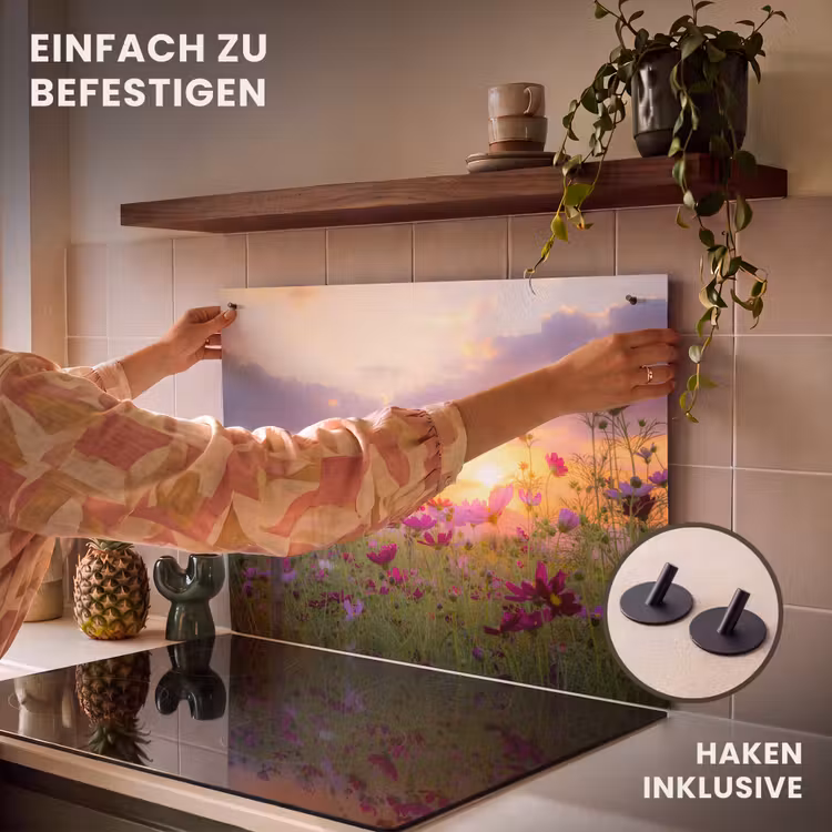 2-in-1 Herdabdeckplatte & Spritzschutz - Kosmos bei Sonnenuntergang - Cosmos bij Zonsondergang Inductie beschemer met haakjes klein