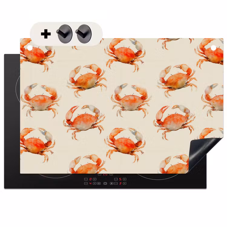 2-in-1 Herdabdeckplatte & Spritzschutz - Krabben - Muster - Orange - Krabben - Patroon - Oranje Inductie beschemer met haakjes klein 777