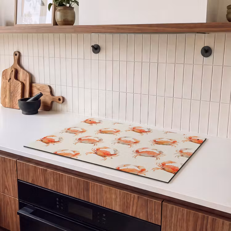 2-in-1 Herdabdeckplatte & Spritzschutz - Krabben - Muster - Orange - Krabben - Patroon - Oranje Inductie beschemer met haakjes klein 777
