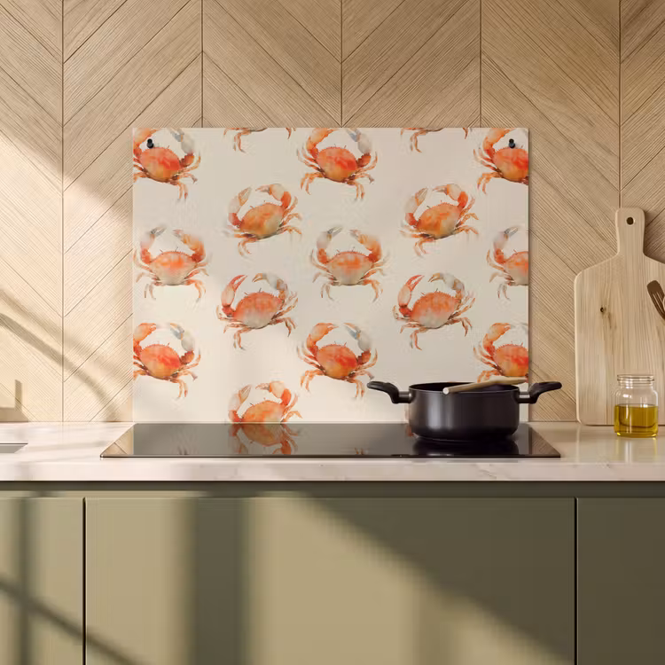 2-in-1 Herdabdeckplatte & Spritzschutz - Krabben - Muster - Orange - Krabben - Patroon - Oranje Inductie beschemer met haakjes klein 777