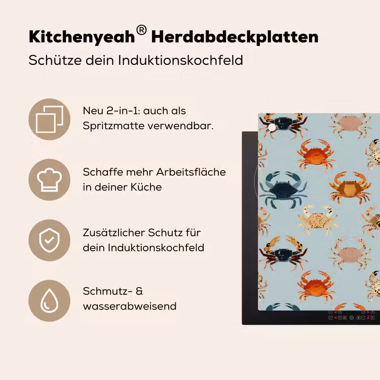 Krabben - Speels - Kleurrijk Inductie beschemer met haakjes klein 777 -ky-usp-de