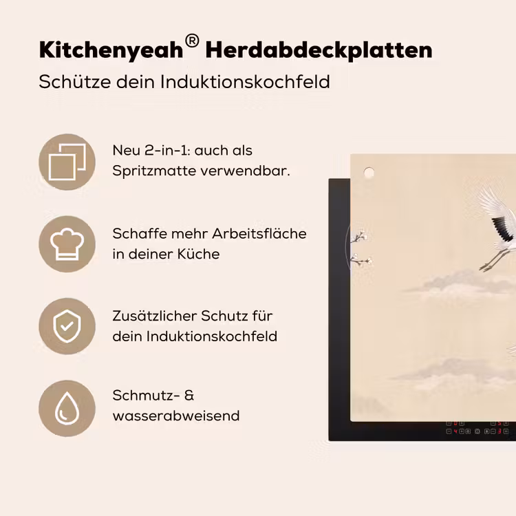 Kraanvogels - Bloesem - Beige Inductie beschemer met haakjes klein -ky-usp-de