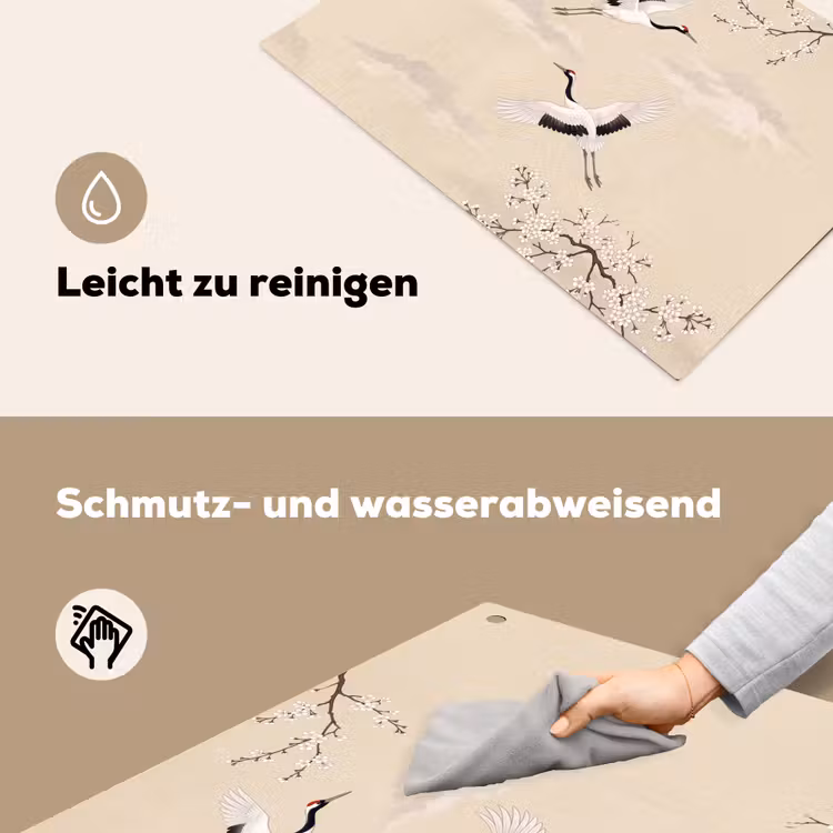 Kraanvogels - Bloesem - Beige Inductie beschemer met haakjes klein -ky-schoon-de
