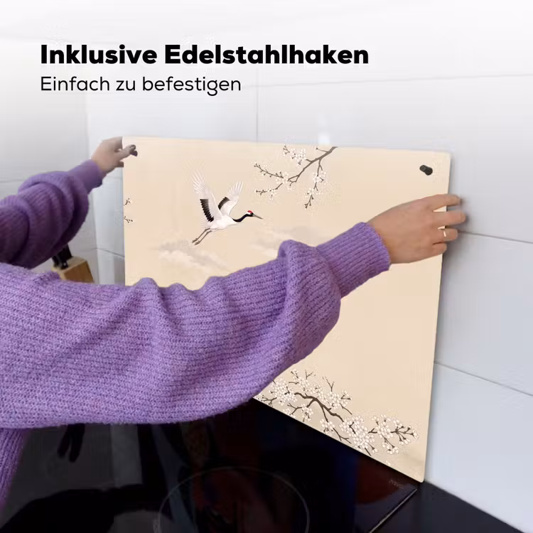 Kraanvogels - Bloesem - Beige Inductie beschemer met haakjes klein -ky-ophangen-de