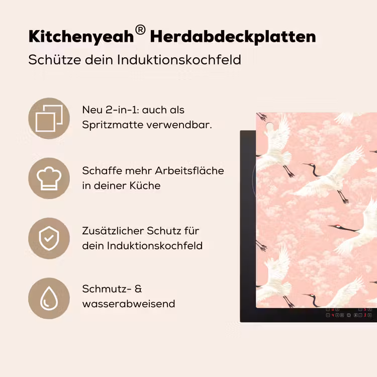 Kraanvogels - Bloesem - Roze Inductie beschemer met haakjes klein 777 -ky-usp-de