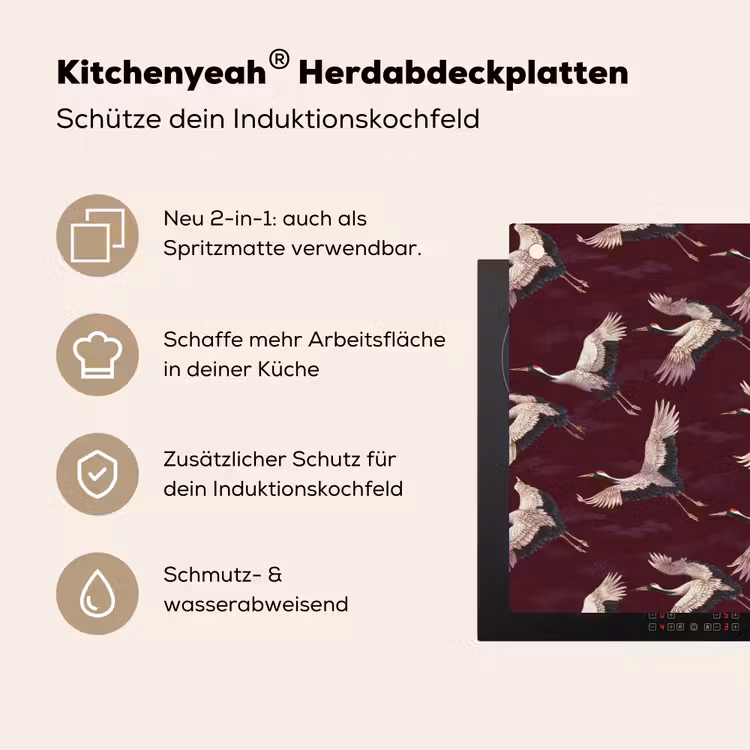 Kraanvogels - Klassiek - Bordeaux Inductie beschemer met haakjes klein 777 -ky-usp-de