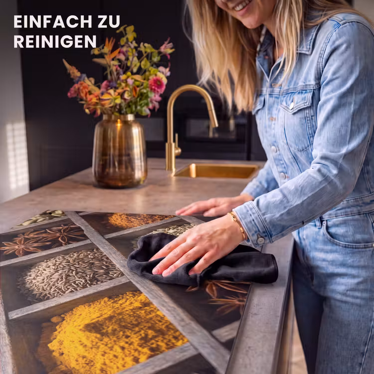 2-in-1 Herdabdeckplatte & Spritzschutz - Kräuter – Holz – Essen - Kruiden - Houten - Eten Inductie beschemer met haakjes klein