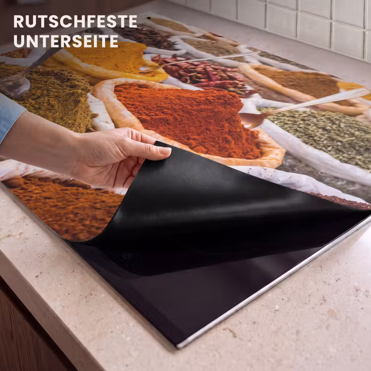 2-in-1 Herdabdeckplatte & Spritzschutz - Kräuter – Markt – Essen - Kruiden - Markt - Eten Inductie beschemer met haakjes klein