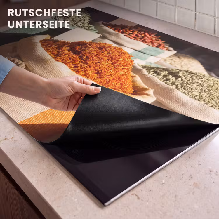 2-in-1 Herdabdeckplatte & Spritzschutz - Kräuter – Markt – Farbenfroh - Kruiden - Markt - Kleurrijk Inductie beschemer met haakjes klein