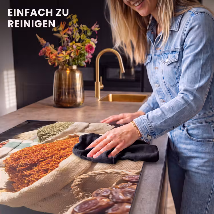 2-in-1 Herdabdeckplatte & Spritzschutz - Kräuter – Markt – Farbenfroh - Kruiden - Markt - Kleurrijk Inductie beschemer met haakjes klein