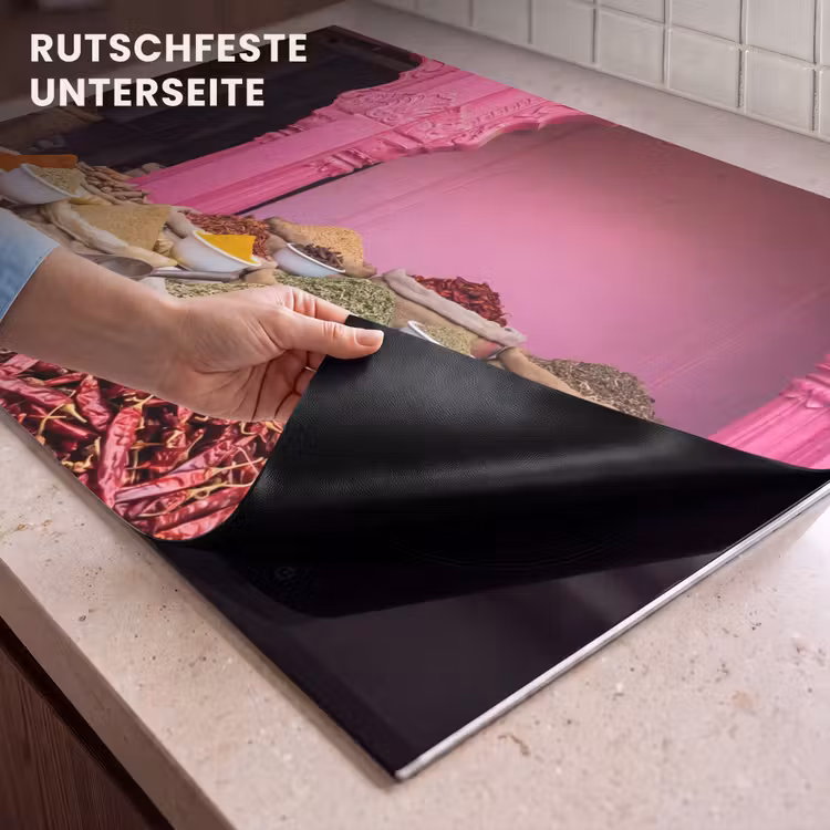 2-in-1 Herdabdeckplatte & Spritzschutz - Kräuter – Markt – Rosa - Kruiden - Markt - Roze Inductie beschemer met haakjes klein