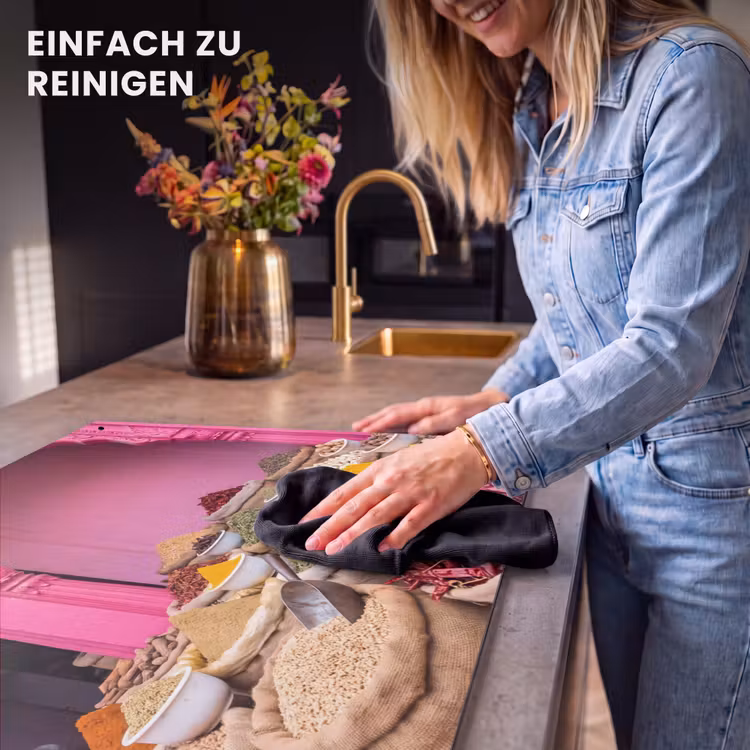 2-in-1 Herdabdeckplatte & Spritzschutz - Kräuter – Markt – Rosa - Kruiden - Markt - Roze Inductie beschemer met haakjes klein