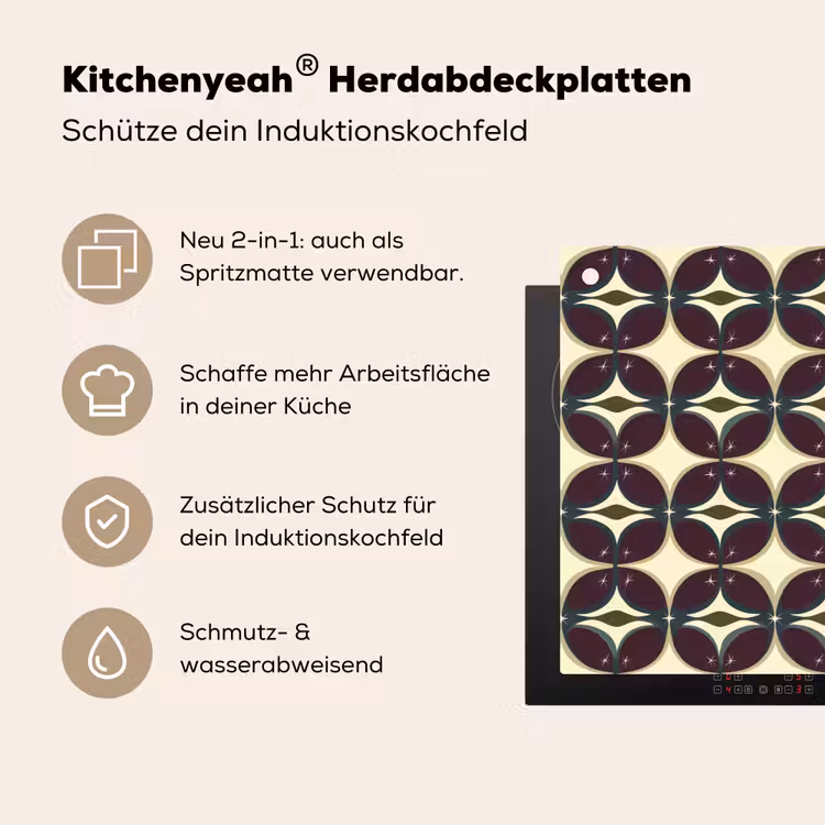 Cirkel - Retro - Kleurrijk Inductie beschemer met haakjes klein 777 -ky-usp-de