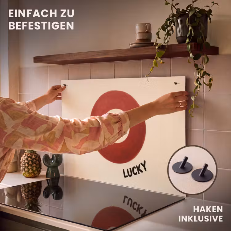 2-in-1 Herdabdeckplatte & Spritzschutz - Kreis - Sieben - Glücklich - Rot - Cirkel - Zeven - Lucky - Rood Inductie beschemer met haakjes klein