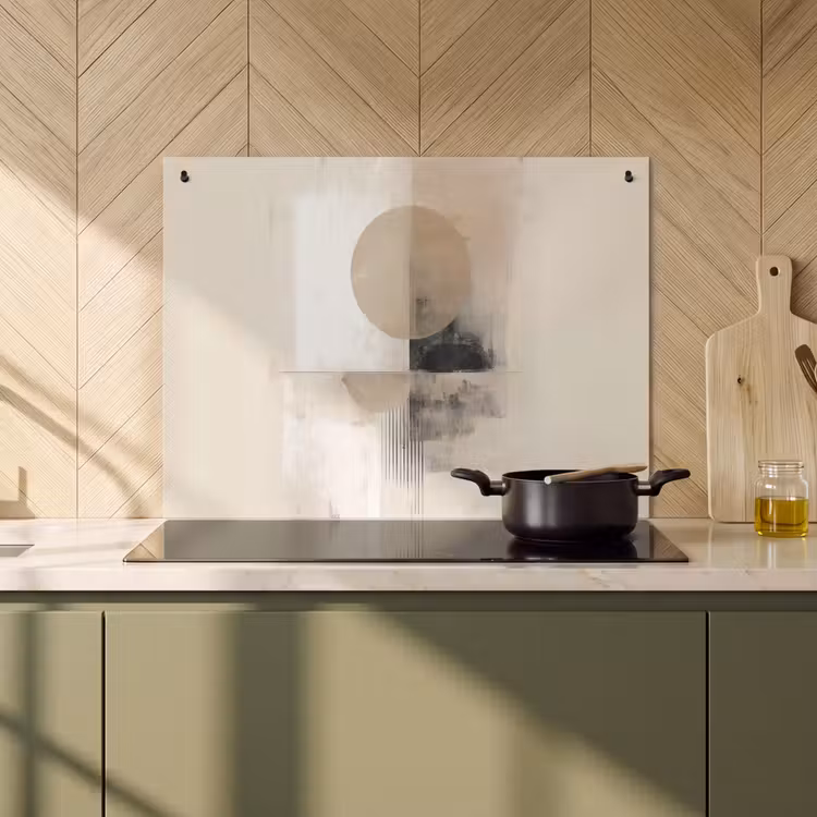 2-in-1 Herdabdeckplatte & Spritzschutz - Kreis - Zusammensetzung - Tiefe - Beige - Cirkel - Compositie - Diepte - Beige Inductie beschemer met haakjes klein