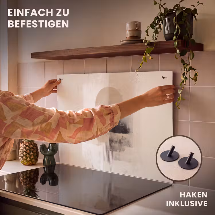 2-in-1 Herdabdeckplatte & Spritzschutz - Kreis - Zusammensetzung - Tiefe - Beige - Cirkel - Compositie - Diepte - Beige Inductie beschemer met haakjes klein