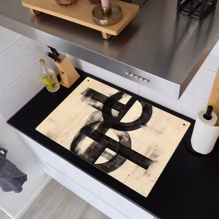 2-in-1 Herdabdeckplatte & Spritzschutz - Kreise - Balken - Schwarz - Abstrakt - Cirkels - Balken - Zwart - Abstract Inductie beschemer met haakjes klein
