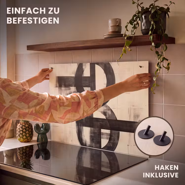 2-in-1 Herdabdeckplatte & Spritzschutz - Kreise - Balken - Schwarz - Abstrakt - Cirkels - Balken - Zwart - Abstract Inductie beschemer met haakjes klein