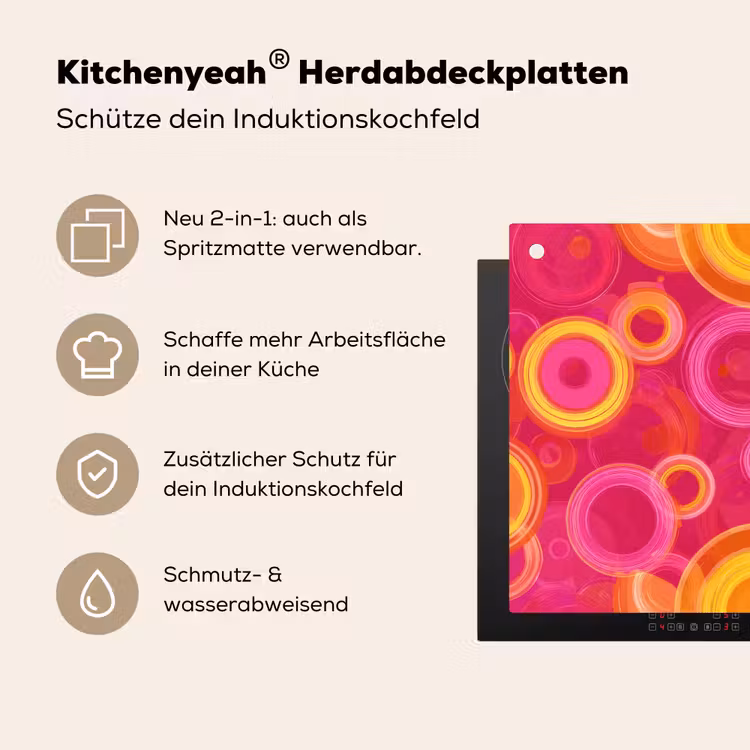 Cirkels - Design - Kleurrijk Inductie beschemer met haakjes klein 777 -ky-usp-de
