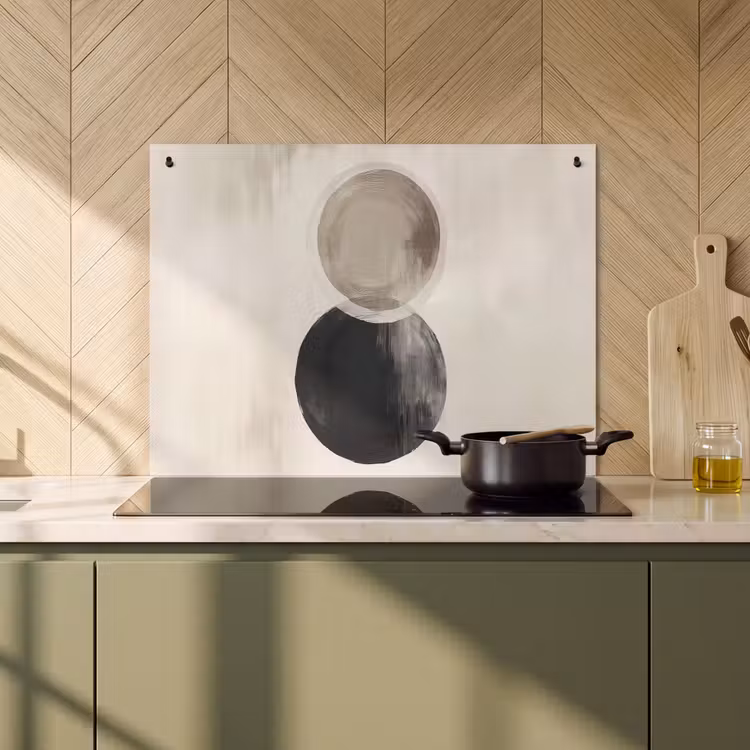 2-in-1 Herdabdeckplatte & Spritzschutz - Kreise - Form - Beige - Abstrakt - Cirkels - Vorm - Beige - Abstract Inductie beschemer met haakjes klein