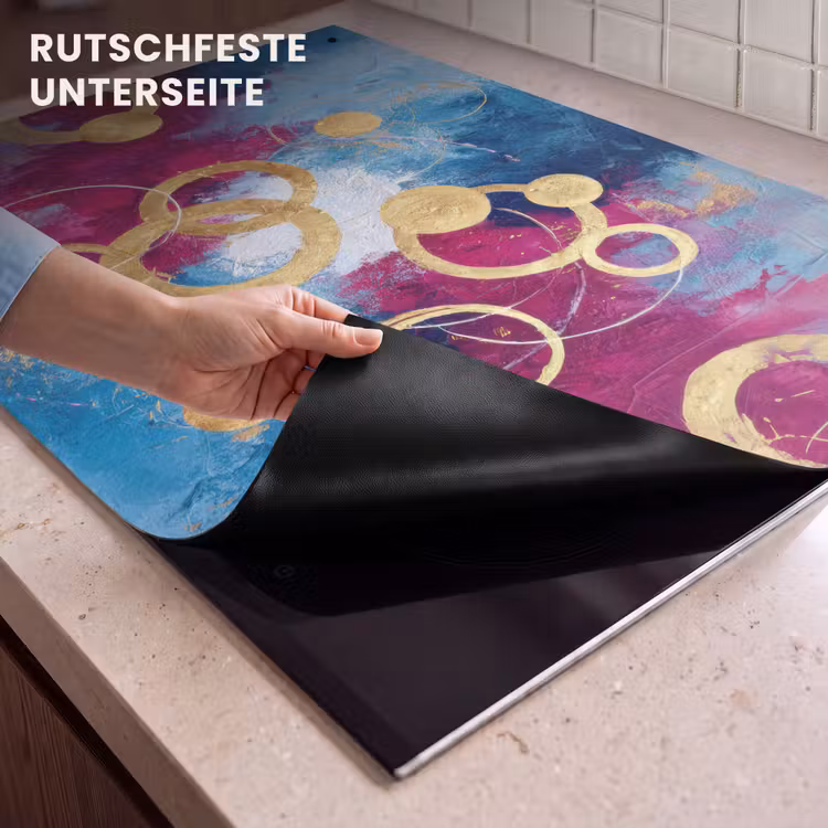 2-in-1 Herdabdeckplatte & Spritzschutz - Kreise - Gold - Abstrakt - Cirkels - Goud - Abstract Inductie beschemer met haakjes klein