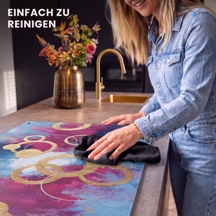 2-in-1 Herdabdeckplatte & Spritzschutz - Kreise - Gold - Abstrakt - Cirkels - Goud - Abstract Inductie beschemer met haakjes klein