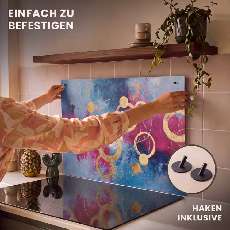 2-in-1 Herdabdeckplatte & Spritzschutz - Kreise - Gold - Abstrakt - Cirkels - Goud - Abstract Inductie beschemer met haakjes klein