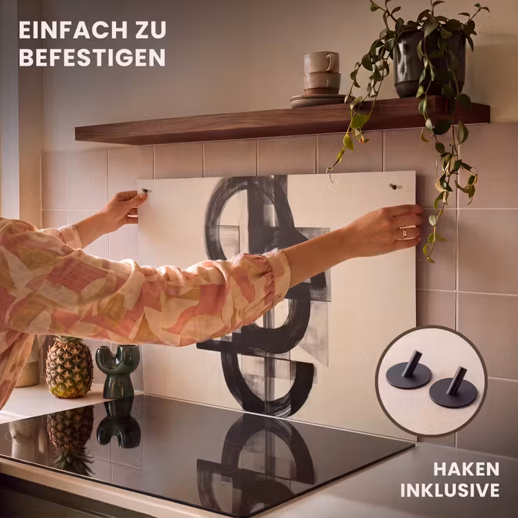 2-in-1 Herdabdeckplatte & Spritzschutz - Kreise - Linien - Formen - Schwarz - Cirkels - Lijnen - Vormen - Zwart Inductie beschemer met haakjes klein