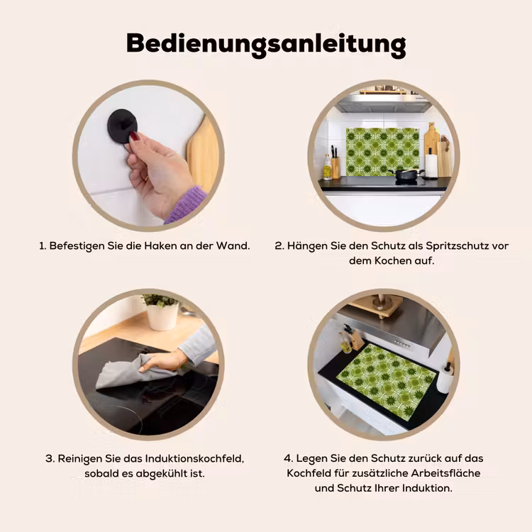 2-in-1 Herdabdeckplatte & Spritzschutz - Kreise - Muster - Grün - Cirkels - Patroon - Groen Inductie beschemer met haakjes klein 777