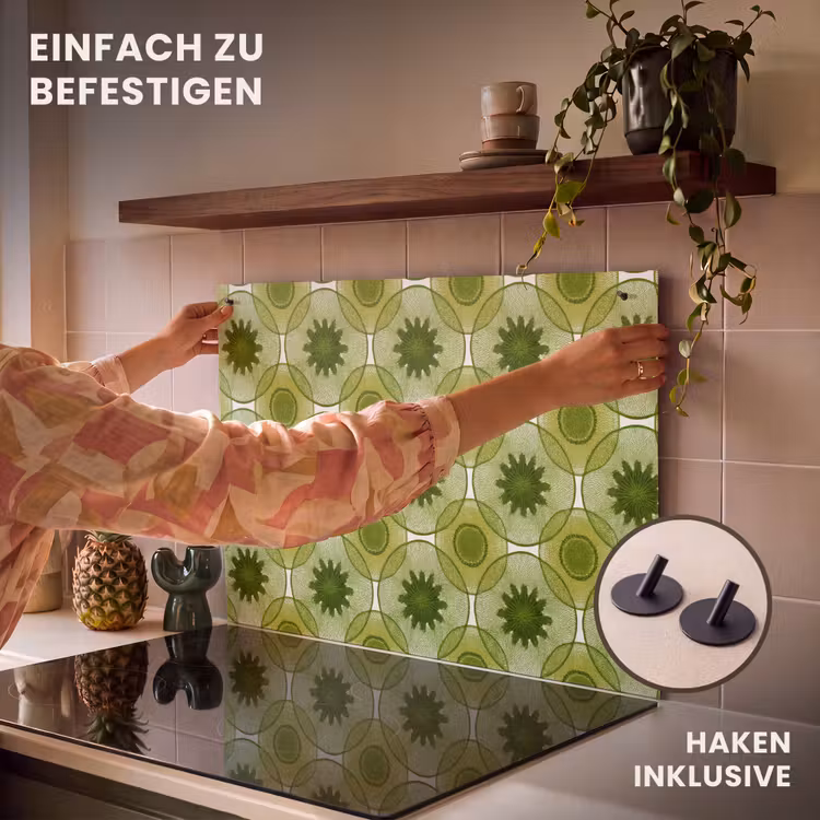 2-in-1 Herdabdeckplatte & Spritzschutz - Kreise - Muster - Grün - Cirkels - Patroon - Groen Inductie beschemer met haakjes klein 777