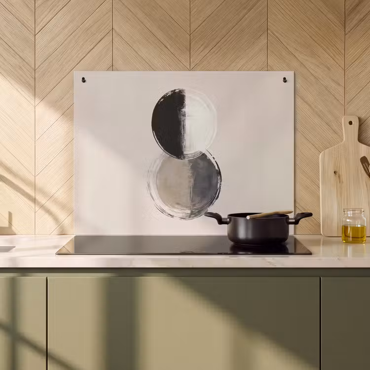 2-in-1 Herdabdeckplatte & Spritzschutz - Kreise - Streifen - Minimalistisch - Schwarz - Cirkels - Strepen - Minimalistisch - Zwart Inductie beschemer met haakjes klein
