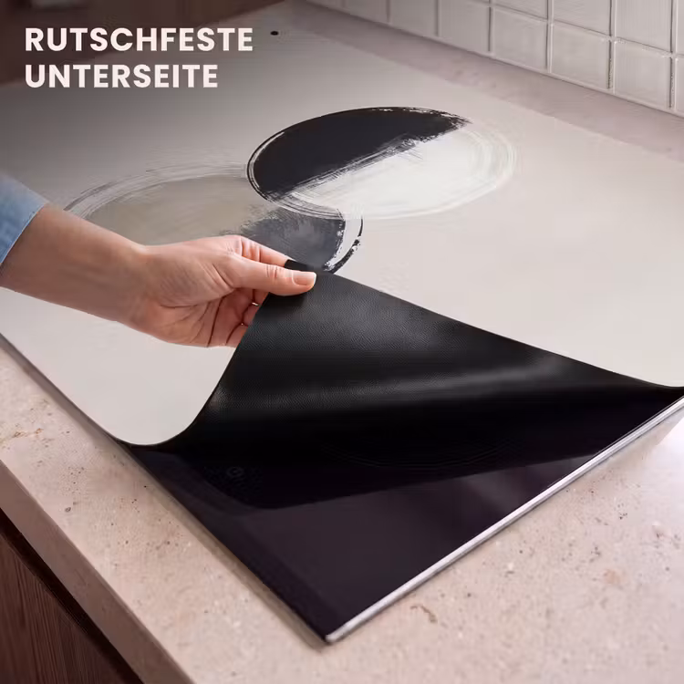 2-in-1 Herdabdeckplatte & Spritzschutz - Kreise - Streifen - Minimalistisch - Schwarz - Cirkels - Strepen - Minimalistisch - Zwart Inductie beschemer met haakjes klein
