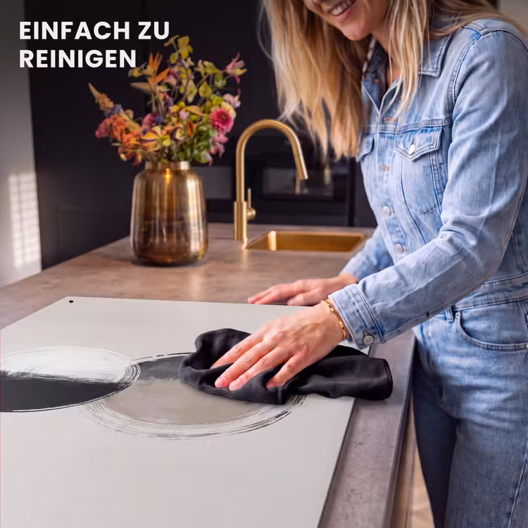 2-in-1 Herdabdeckplatte & Spritzschutz - Kreise - Streifen - Minimalistisch - Schwarz - Cirkels - Strepen - Minimalistisch - Zwart Inductie beschemer met haakjes klein