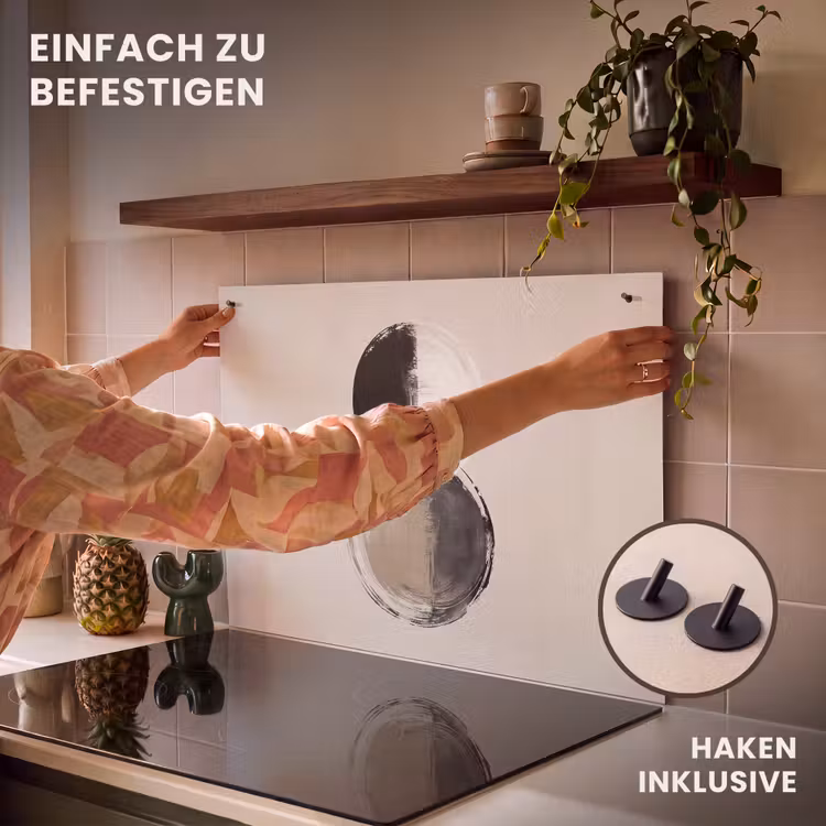 2-in-1 Herdabdeckplatte & Spritzschutz - Kreise - Streifen - Minimalistisch - Schwarz - Cirkels - Strepen - Minimalistisch - Zwart Inductie beschemer met haakjes klein