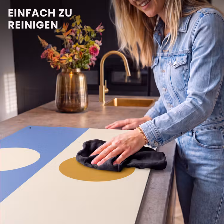 2-in-1 Herdabdeckplatte & Spritzschutz - Kreise - Symmetrisch - Weiß - Blau - Gelb - Cirkels - Symmetrisch - Wit - Blauw- Geel Inductie beschemer met haakjes klein