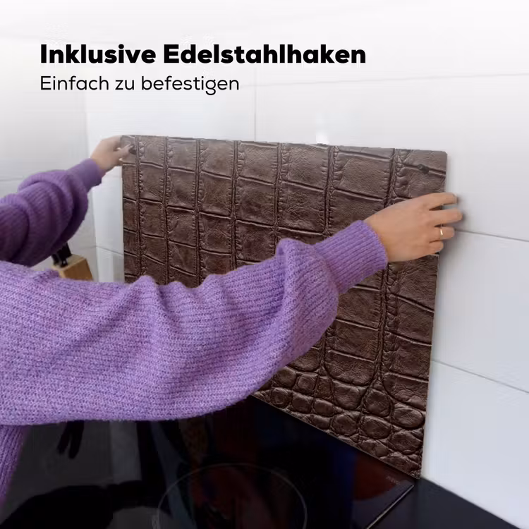 Krokodil - Leer - Bruin Inductie beschemer met haakjes klein -ky-ophangen-de