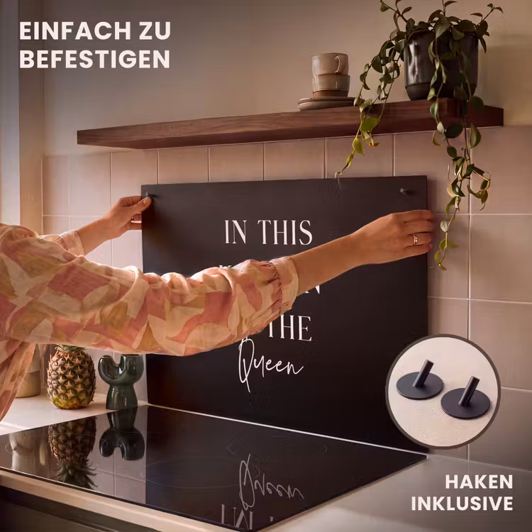 2-in-1 Herdabdeckplatte & Spritzschutz - Küchenkönigin - Keukenkoningin Inductie beschemer met haakjes klein