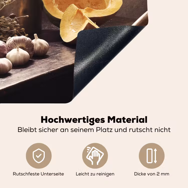 2-in-1 Herdabdeckplatte & Spritzschutz - Küchenstillleben mit Kürbis - Keukenstilleven met Pompoen Inductie beschemer met haakjes klein