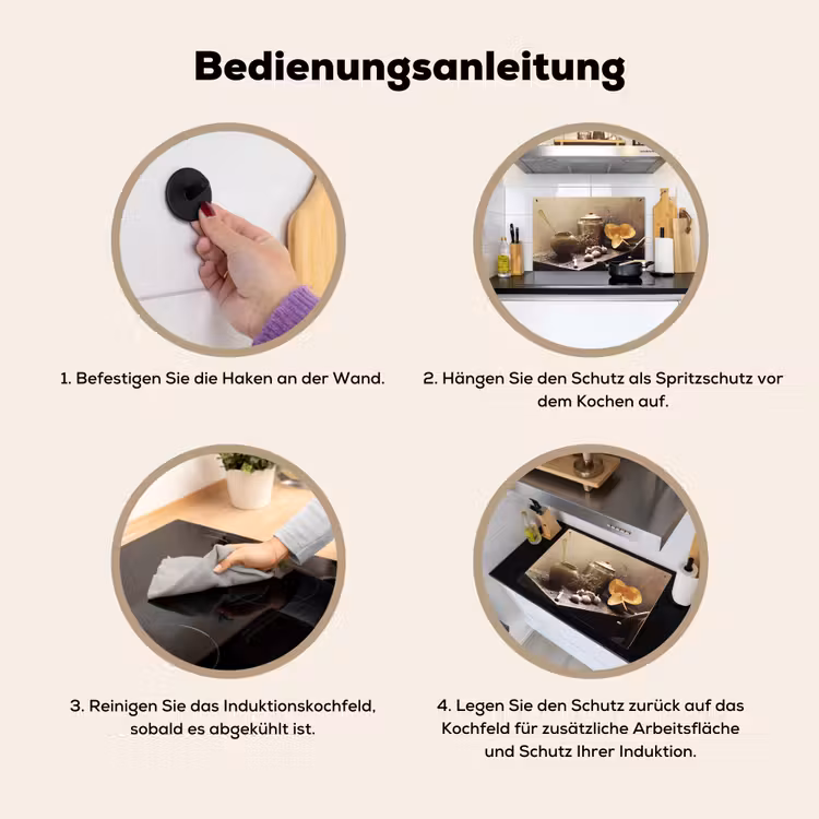 2-in-1 Herdabdeckplatte & Spritzschutz - Küchenstillleben mit Kürbis - Keukenstilleven met Pompoen Inductie beschemer met haakjes klein
