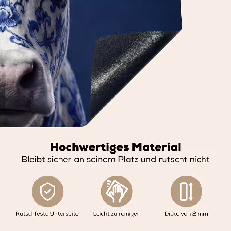 Koe - Delfts - Blauw - Artistiek Inductie beschemer met haakjes klein -ky-onderkant-de