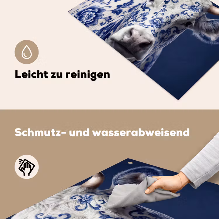 Koe - Delfts - Blauw - Artistiek Inductie beschemer met haakjes klein -ky-schoon-de