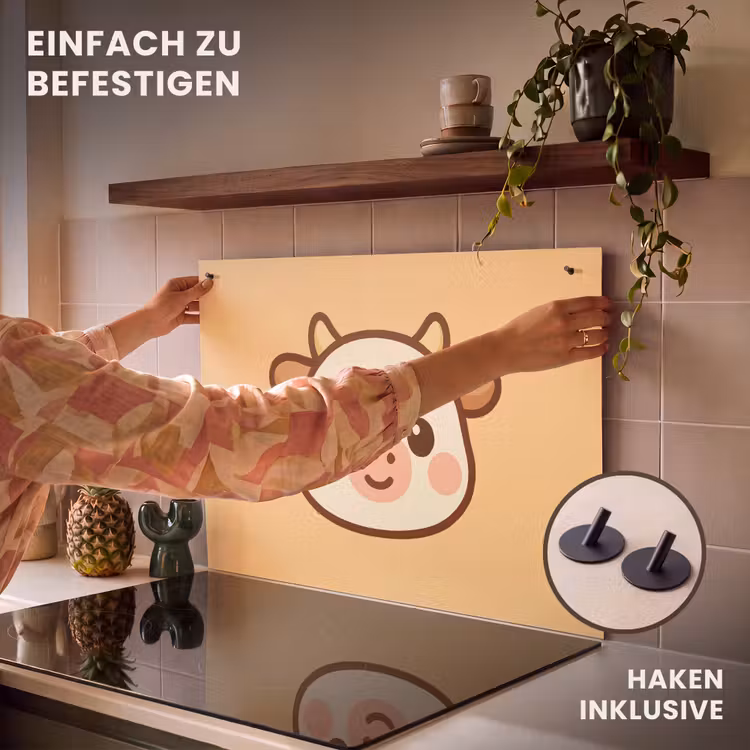 2-in-1 Herdabdeckplatte & Spritzschutz - Kuh - Orange - Cartoon - Koe - Oranje - Cartoon Inductie beschemer met haakjes klein