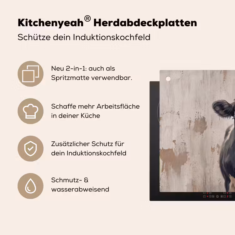 Koe - Portret - Dieren - Modern Inductie beschemer met haakjes klein -ky-usp-de